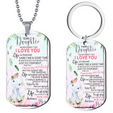 Stainless steel color printed military brand Mother's Day Father's Day To My Son necklace keychain set