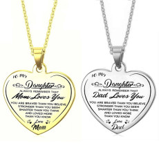 To my daughter stainless steel heart-shaped engraved pendant necklace DAD MOM daughter gift