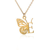Stainless steel 26 letter hollowed out butterfly necklace