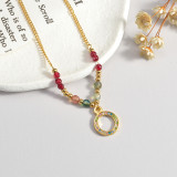 Stainless Steel Colorful Beaded Zircon Pendant Necklace