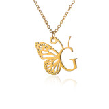 Stainless steel 26 letter hollowed out butterfly necklace