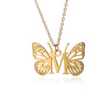 Stainless steel 26 letter hollowed out butterfly necklace