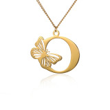 Stainless steel 26 letter hollowed out butterfly necklace
