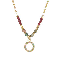 Stainless Steel Colorful Beaded Zircon Pendant Necklace