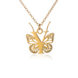 Stainless steel 26 letter hollowed out butterfly necklace