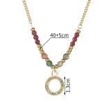 Stainless Steel Colorful Beaded Zircon Pendant Necklace