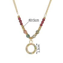 Stainless Steel Colorful Beaded Zircon Pendant Necklace
