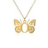 Stainless steel 26 letter hollowed out butterfly necklace