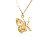 Stainless steel 26 letter hollowed out butterfly necklace