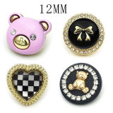 12MM love Little Bear metal Rhinestones DIY snap button charms
