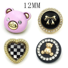 12MM love Little Bear metal Rhinestones DIY snap button charms