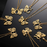 Stainless steel 26 letter hollowed out butterfly necklace