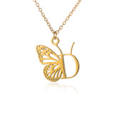 Stainless steel 26 letter hollowed out butterfly necklace