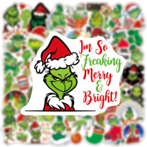50 green fur monster Grinch graffiti stickers, luggage, laptop, electric scooter, decorative waterproof stickers