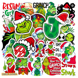 50 green fur monster Grinch graffiti stickers, luggage, laptop, electric scooter, decorative waterproof stickers