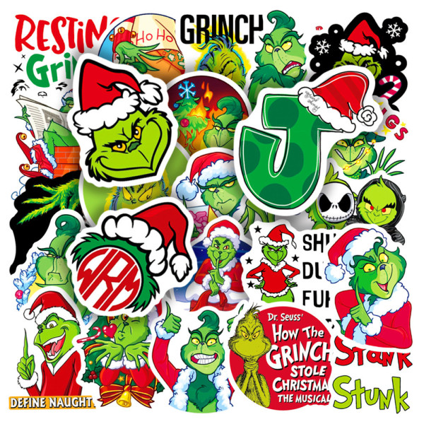 50 green fur monster Grinch graffiti stickers, luggage, laptop, electric scooter, decorative waterproof stickers