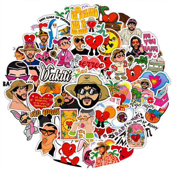 50 sheets of European and American singer bad bunny graffiti stickers, handbags, computer phones, skateboards, waterproof stickers