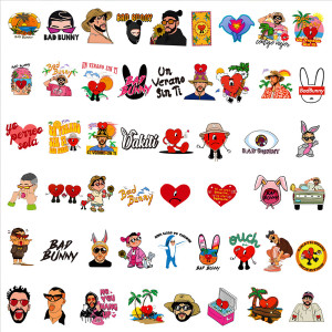 50 sheets of European and American singer bad bunny graffiti stickers, handbags, computer phones, skateboards, waterproof stickers