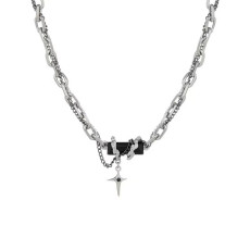 Stainless steel black and white stone cross stitching necklace bracelet