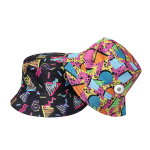 Geometric diamond leopard print basin hat graffiti fisherman hat fit 20MM Snaps button jewelry wholesale