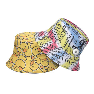 Cartoon Little Yellow Duck Holiday Anime Fisherman Hat Sunshade Sun Hat Pot Hat fit 20MM Snaps button jewelry wholesale
