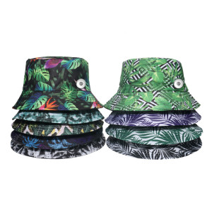 Basin Hat Beach Hat Tropical Style Banana Leaf Coconut Tree Flower Print Fisherman Hat Sun Hat fit 20MM Snaps button jewelry wholesale