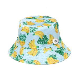 Basin Hat Beach Hat Tropical Style Banana Leaf Coconut Tree Flower Print Fisherman Hat Sun Hat fit 20MM Snaps button jewelry wholesale