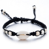 Natural stone shell hand woven adjustable wax rope bracelet
