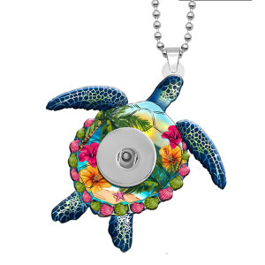 Rabbit Loves Turtle Christmas Tree Double sided Printed  Acrylic 60CM Necklace Pendant  20MM Snaps button jewelry wholesale