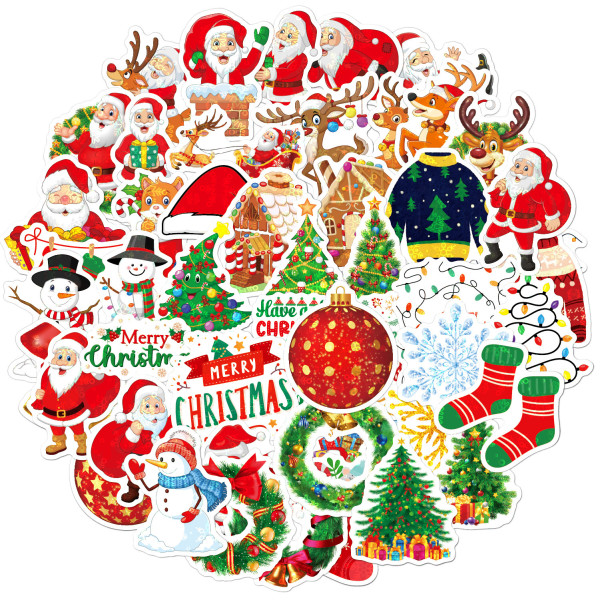 50 Christmas waterproof stickers, holiday party gifts, decorative waterproof stickers