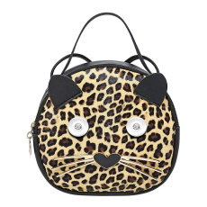 Leopard print bag, cat phone bag, diagonal cross bag, cute and trendy small round bag fit 20MM Snaps button jewelry wholesale
