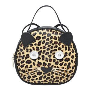 Leopard print bag, cat phone bag, diagonal cross bag, cute and trendy small round bag fit 20MM Snaps button jewelry wholesale
