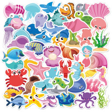 50 Ocean Life Stickers Baby Cartoon Graffiti Children's Birthday Party Gifts Notebook Waterproof Stickers