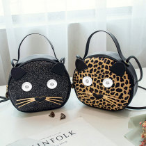 Leopard print bag, cat phone bag, diagonal cross bag, cute and trendy small round bag fit 20MM Snaps button jewelry wholesale