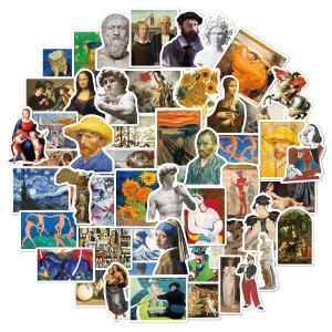 52 oil paintings Van Gogh Mona Lisa graffiti stickers suitcase notebook car decoration waterproof stickers