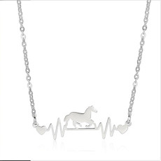 Horse electrocardiogram stainless steel necklace