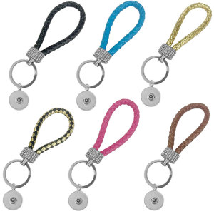 Diamond inlaid hand woven leather rope keychain, car pendant, bag accessory, pendant fit  20MM Snaps button jewelry wholesale