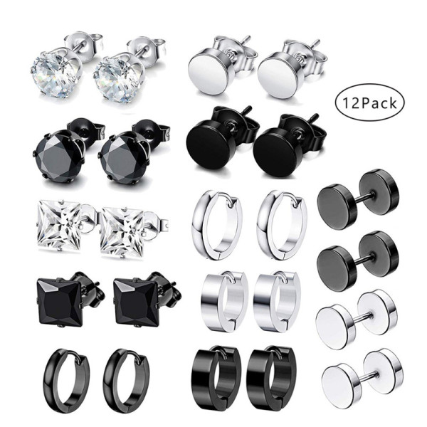 Stainless steel hip-hop earring set