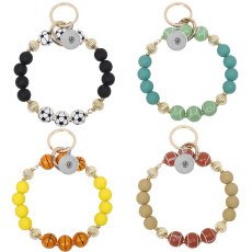 Ball Games Baseball Football Basketball Wooden Bracelet Keychain fit  20MM Snaps button jewelry wholesale