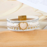Beaded leather woven love crushed stone inlaid diamond magnetic buckle bracelet