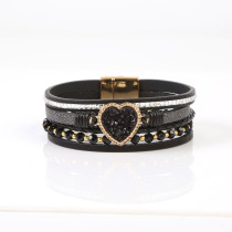 Beaded leather woven love crushed stone inlaid diamond magnetic buckle bracelet