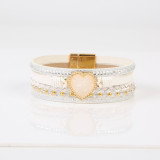 Beaded leather woven love crushed stone inlaid diamond magnetic buckle bracelet