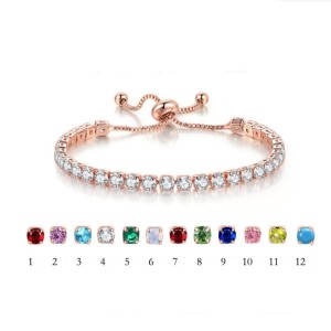 4mm round zircon single row adjustable crystal birthstone bracelet