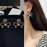 Double C pearl studded diamond earrings