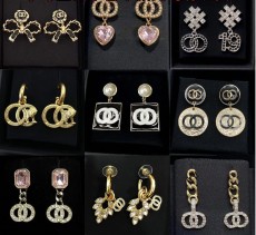 Double C pearl studded diamond earrings