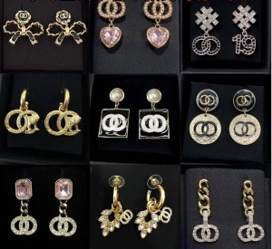 Double C pearl studded diamond earrings