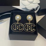 Double C pearl studded diamond earrings