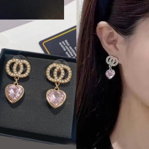 Double C pearl studded diamond earrings
