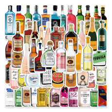 50 Cartoon Beer Champagne Graffiti Stickers for Decorative Luggage, Notebook, Waterproof Sticker