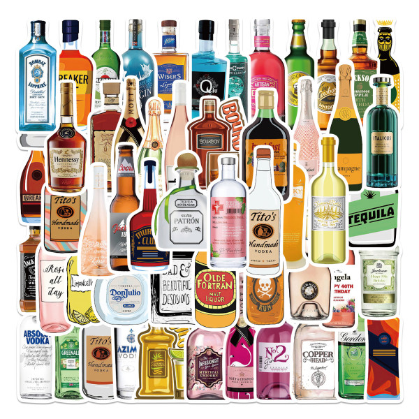 50 Cartoon Beer Champagne Graffiti Stickers for Decorative Luggage, Notebook, Waterproof Sticker